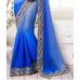 Luxurious Blue Colored Embroidered Faux Chiffon Saree